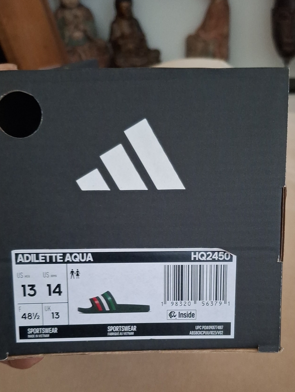 adidas Adilette Aqua Slide Sandals in Green with Red and White Stripes